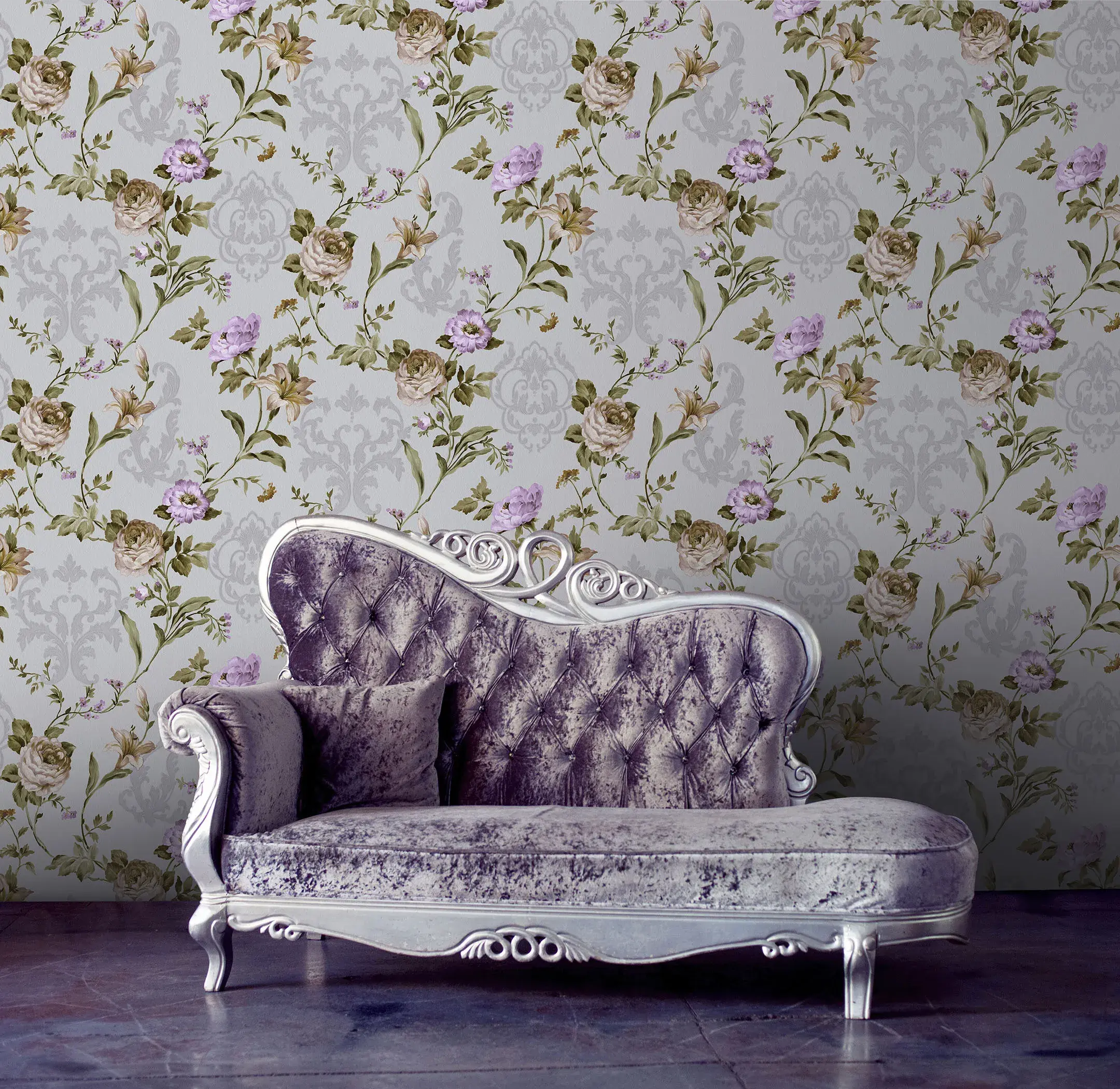 Pink Embossed Wallpaper – Flocked Roses (7803-3)